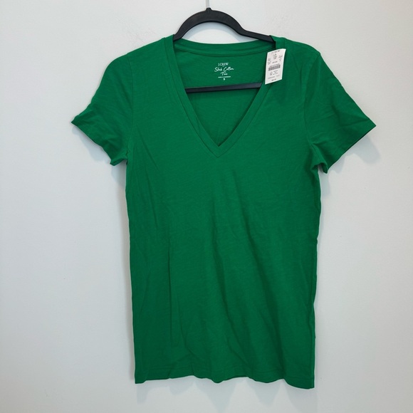 J Crew Factory Vintage Slub Cotton Vneck Tee Green size S - Picture 1 of 6